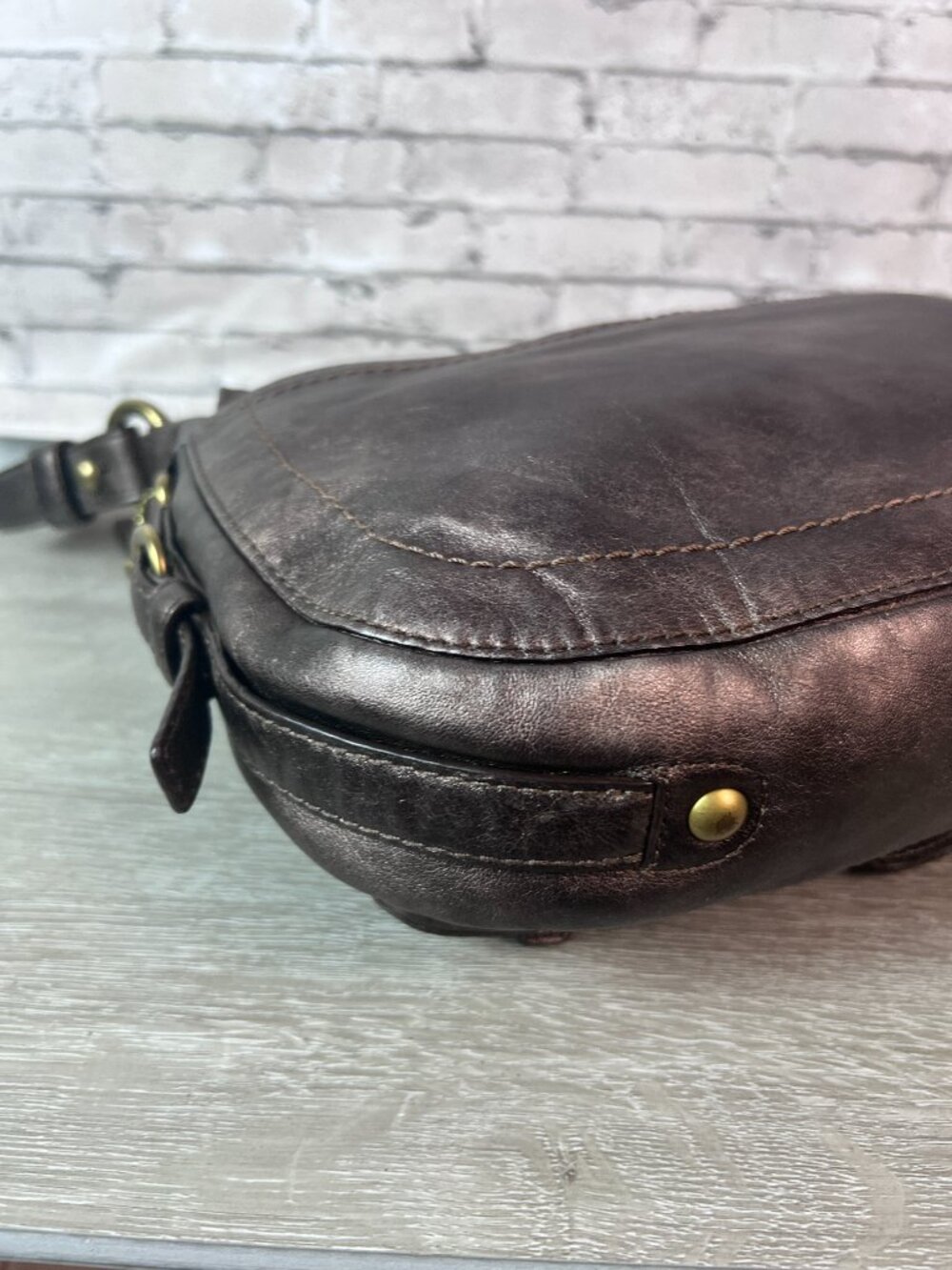 Coach Legacy Garcia Hobo Metallic Bronze Shoulder Bag Buckle Flap Purple - Picture 5 of 7